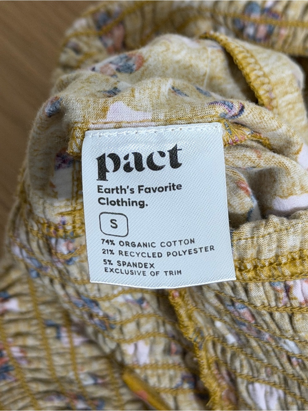 Pact Size Small Mustard Floral Jumpsuit Smocked Wide Leg Organic Cotton Boho - Picture 4 of 7